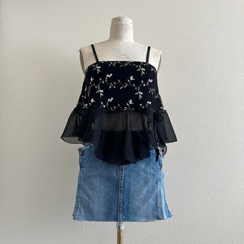 handmade black floral embroidered camisole